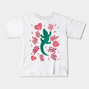 Green crocodile and red leaves Kids T-Shirt